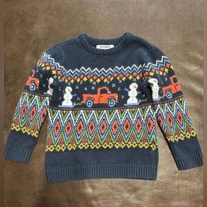 Old Navy Boy's Blue Sweater with Snowman and Truck Design